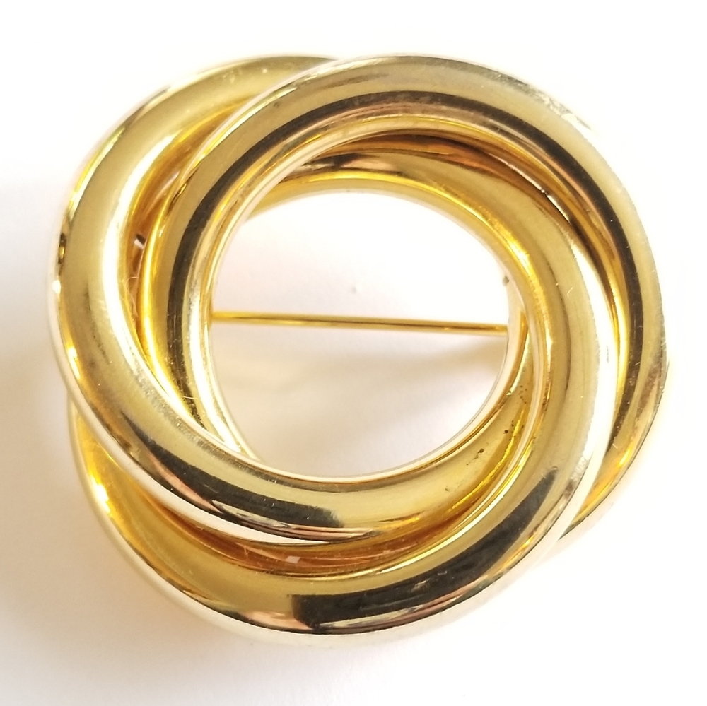 Vintage brooch open circles broach gold tone linked pin interlocking